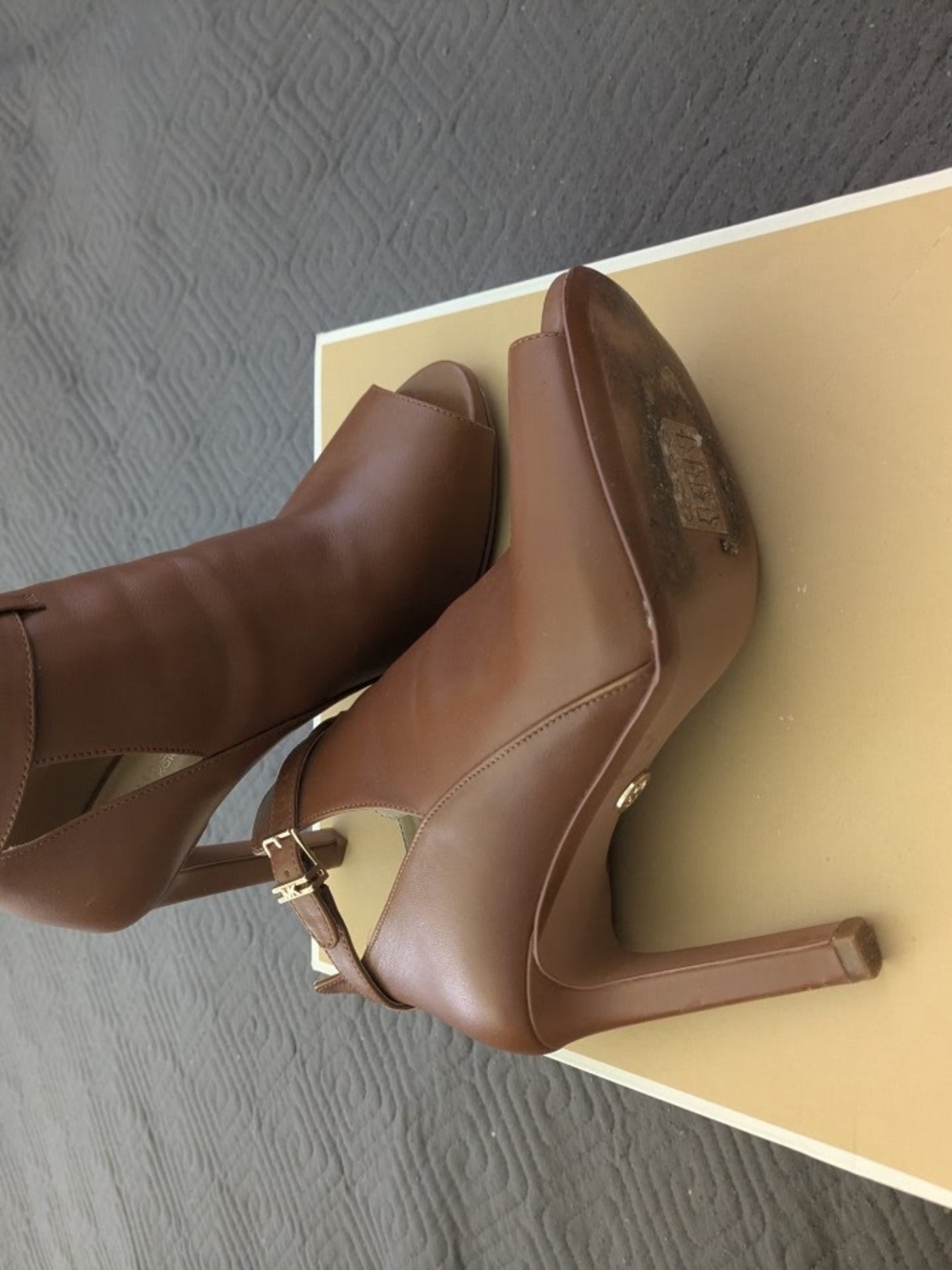 Michael Kors Brown Peep-Toe High Heel Sandals with Ankle Strap
